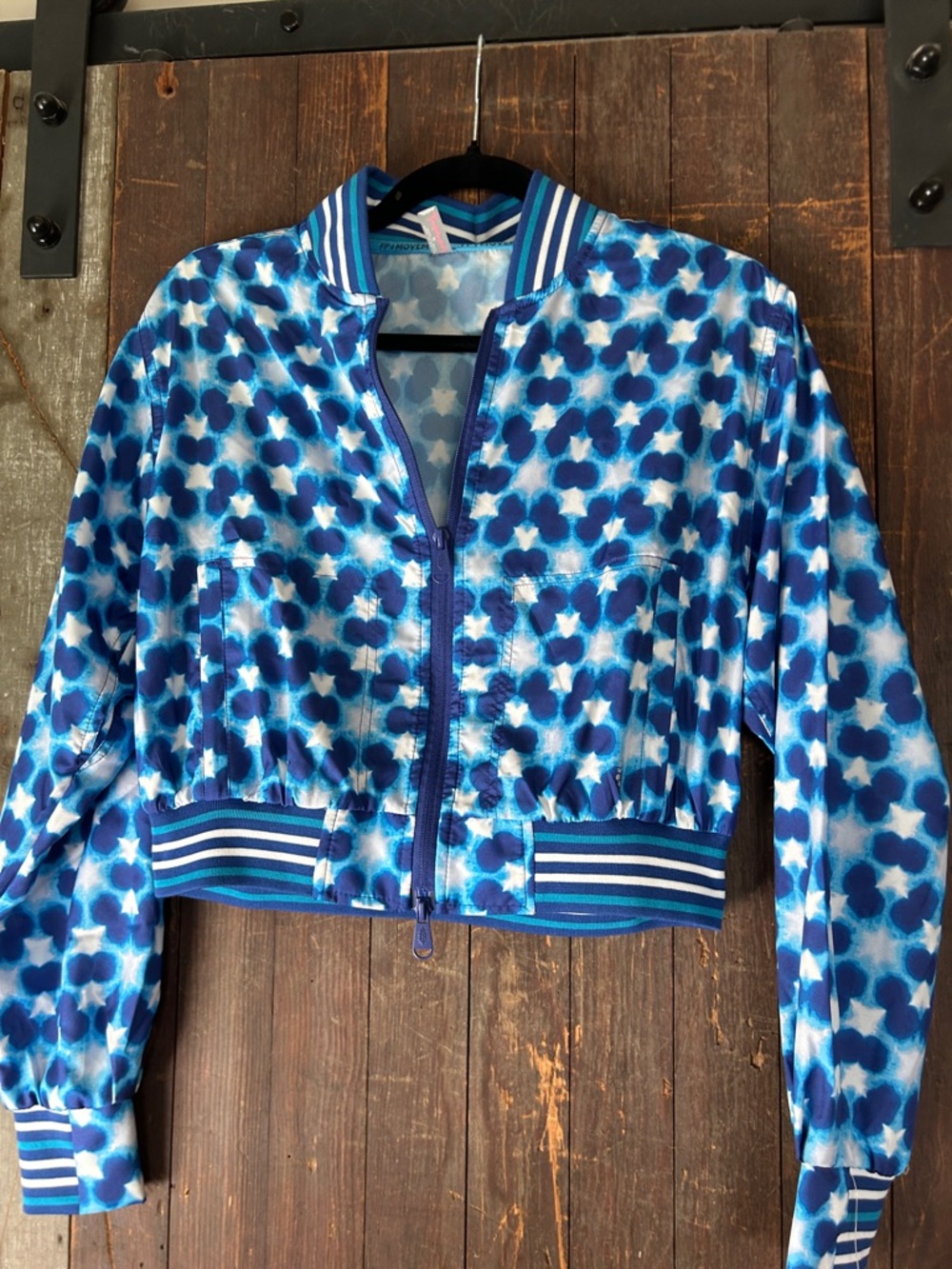 FP Movement by Free People Blue Tie-Dye Varsity Jacket